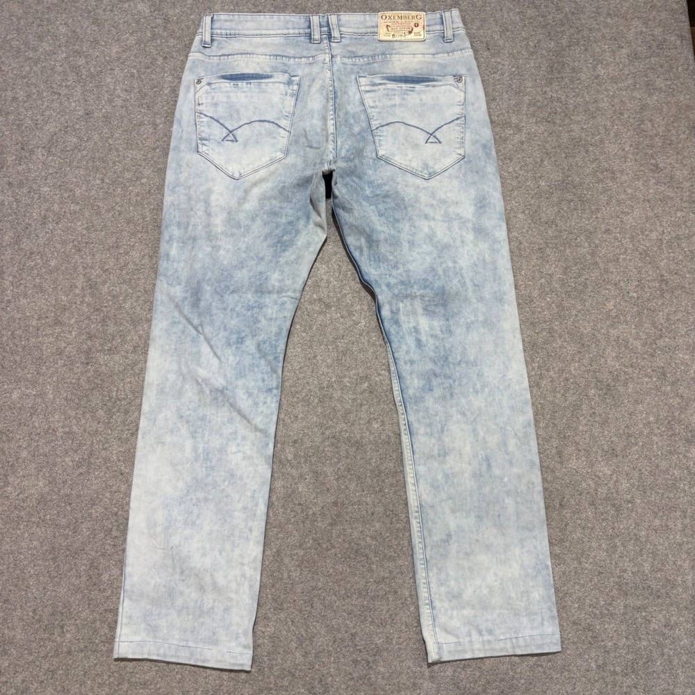 Oxemberg MSD Hudson Slim Tapered Jeans Light Acid Wash Mens 36x34 Low Rise Denim